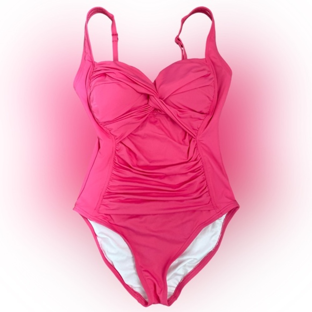 Carmen Marc Valvo Pink and Fuchsia Ruched Swim Suit - 6 pink , nylon spandex